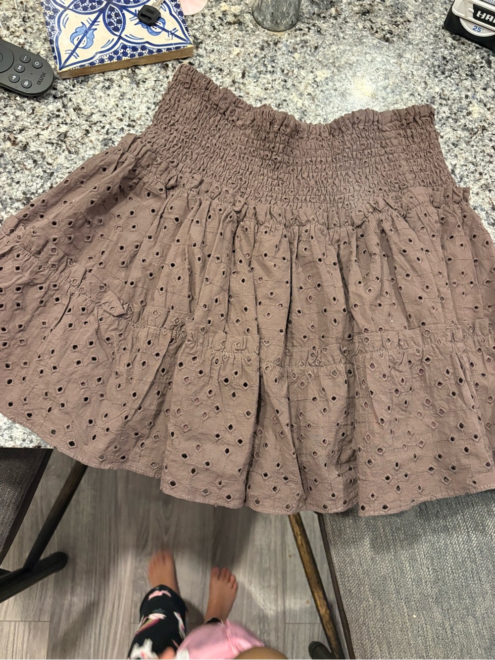 Olivaceous Mauve Eyelet Smocked Skater Skirt